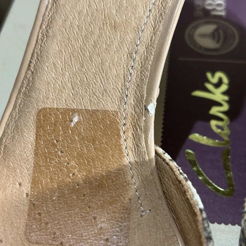 Clarks Women's Purity Hyline Natural Python Snake Cork Wedge Sandals Size 8.5